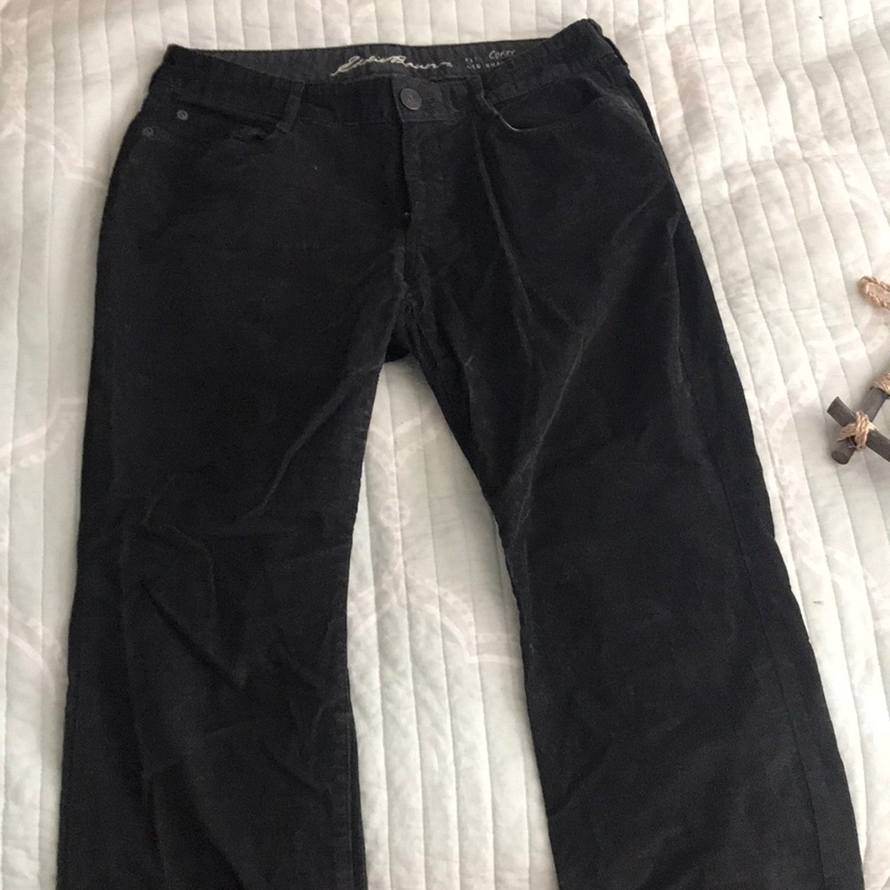 Corduroy pants; dark green/black